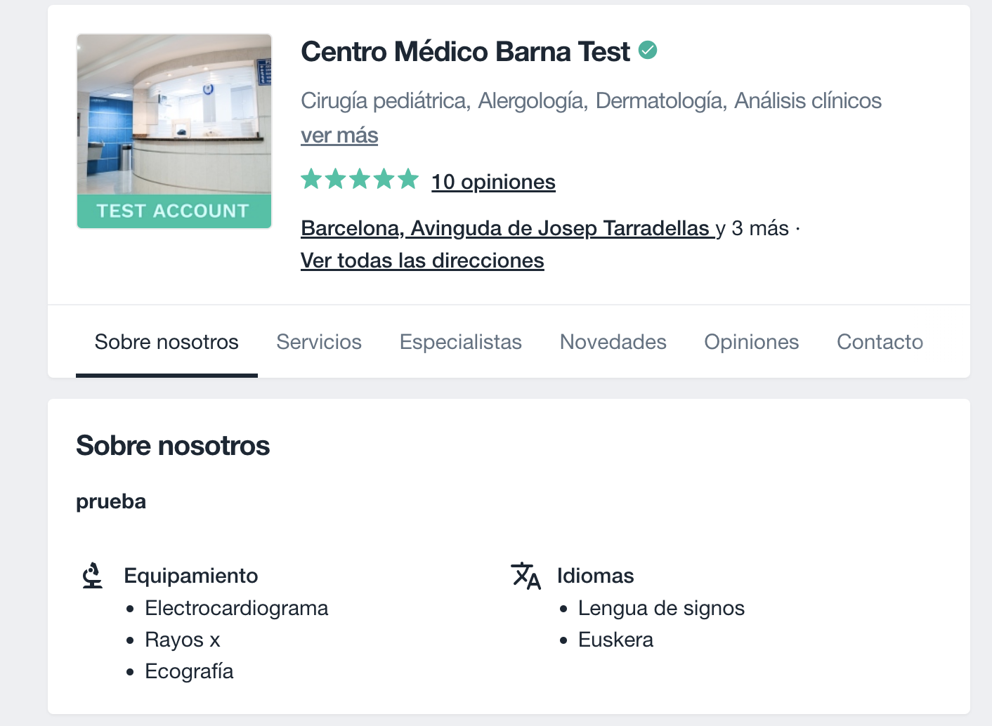 inteligencia artificial y perfil básico de clínica en Doctoralia