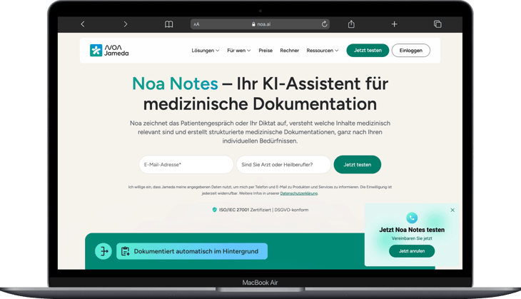 Noa Notes vs. Heidi Health Vergleich Screenshot