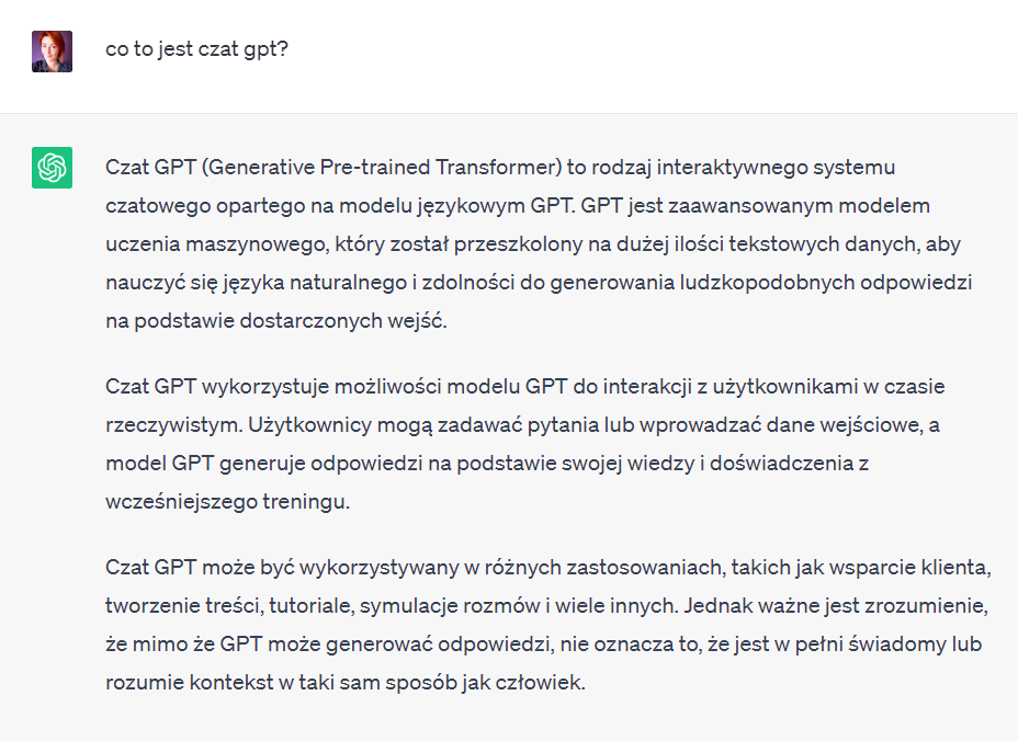 Czym jest i jak działa chatGPT? - odpowiedź wygenerowana przez sztuczną inteligencję